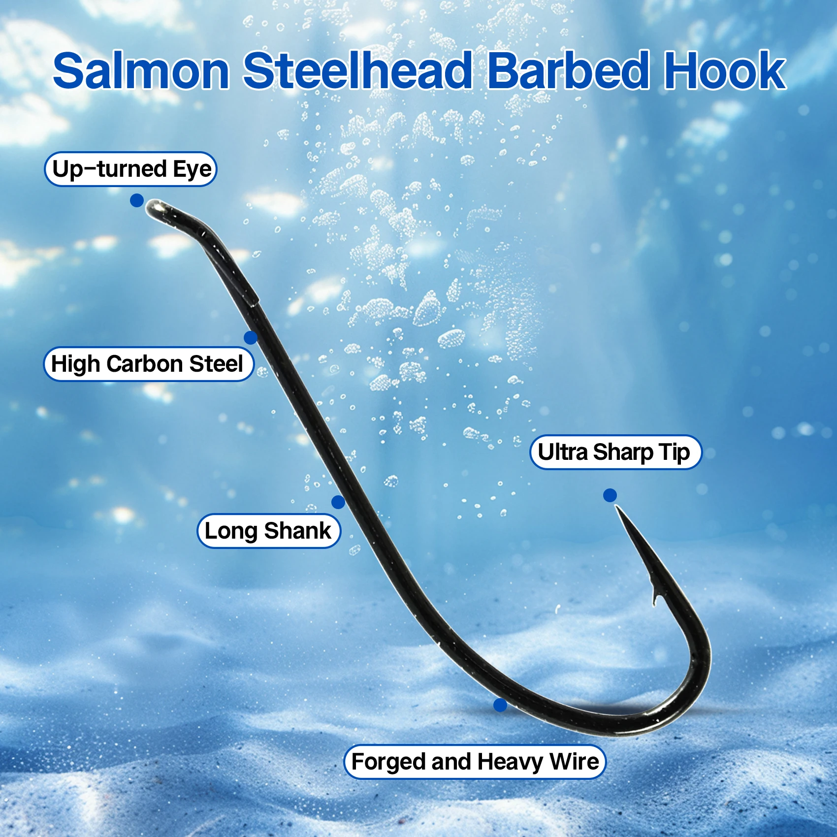 100 Uds Eupheng EP-TMC7999 anzuelo de pesca con mosca húmeda con cabeza de acero salmón níquel negro ojo de bucle cónico volteado hacia arriba - imagen 3