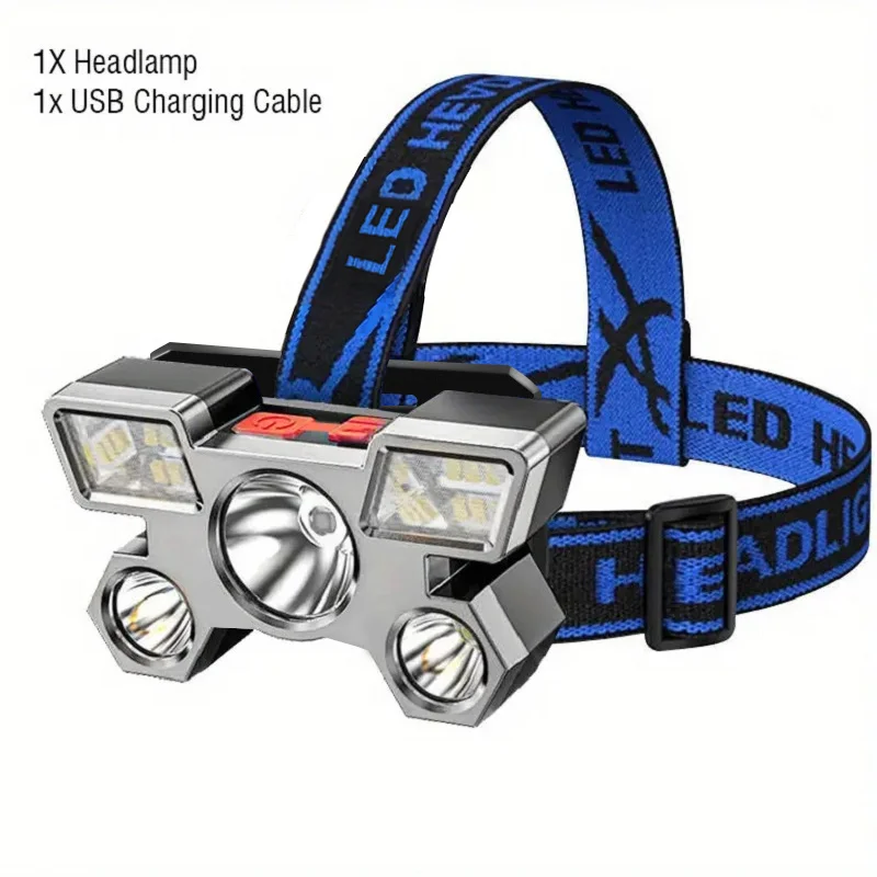 Iluminación de pesca recargable por USB, faros LED superbrillantes para aventuras al aire libre, Camping, senderismo, impermeable, 3LED + 6SMD, 1 unidad - imagen 5