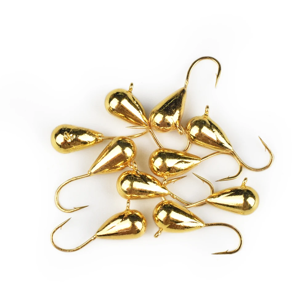 Elite TG-plantillas Mormyshka de oro/cobre, 10 Uds., 2,7mm-5,0mm, anzuelo Hayabusa, perca, Bluegill Panfish, pesca de invierno, Softlure