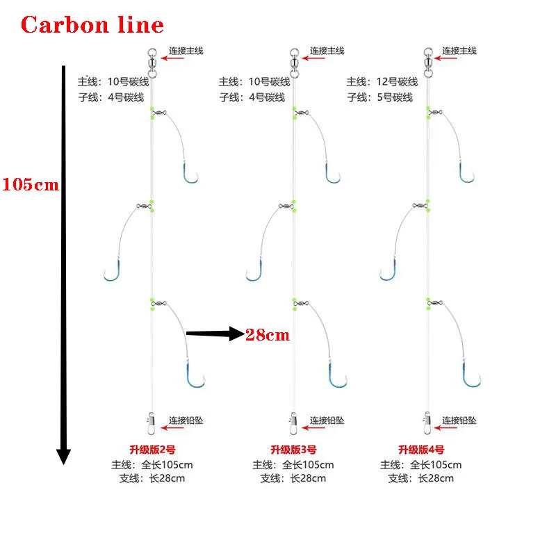 Gancho de cuerda para pesca en el mar, barco de pie, pesca en la playa, luminoso Qianyou, tallado negro, juego de pesca con 3 anzuelos Real Bream - imagen 5