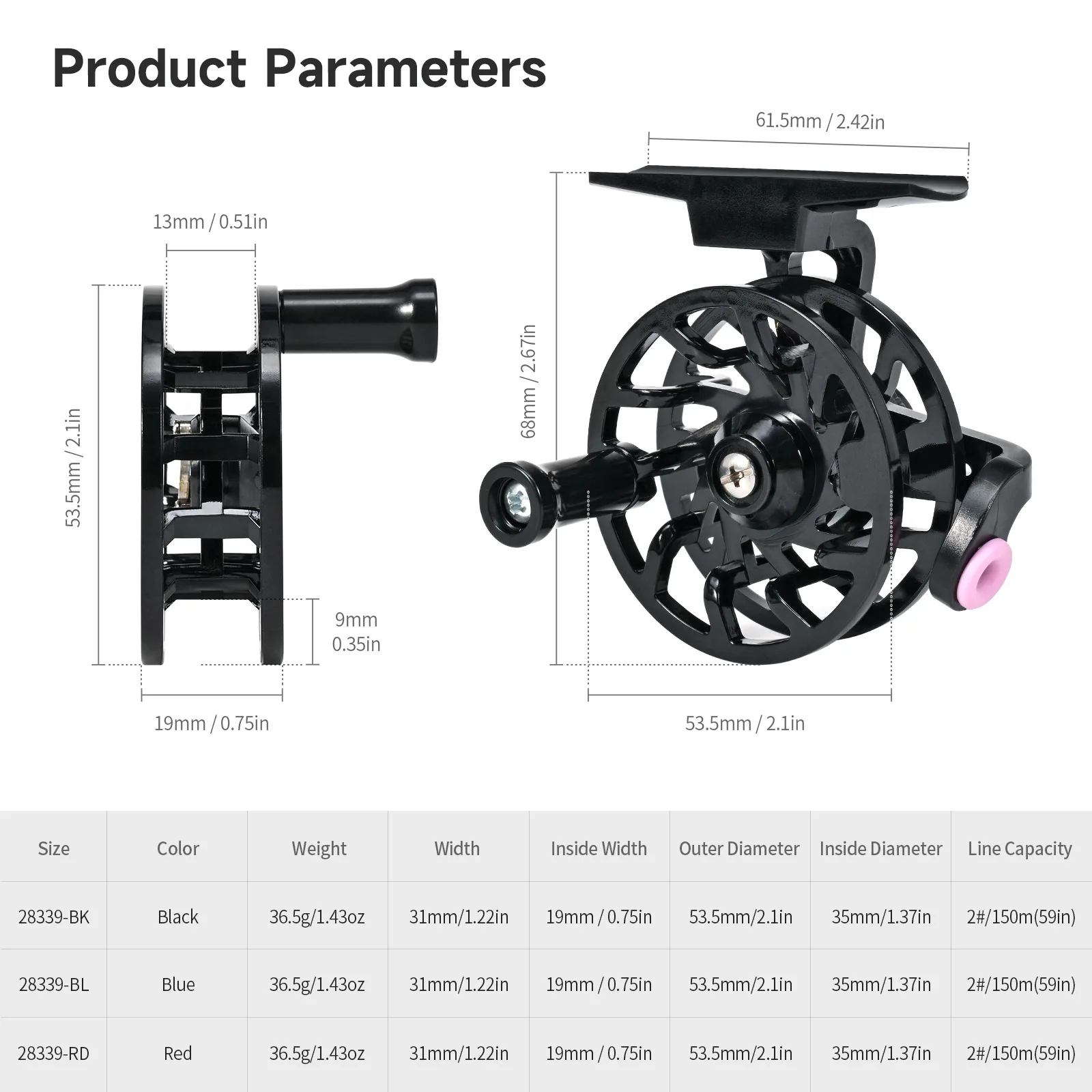Carrete de pesca de plástico resistente al desgaste, relación de engranaje 1:1, ultraligero, anticorrosión, rueda de pesca en hielo de 3 colores - imagen 2