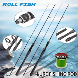 ROLLFISH caña de pescar con señuelo de fibra de carbono totalmente de agua Baitcasting de potencia media, caña de pescar para lubina y trucha, enviar línea de 100m