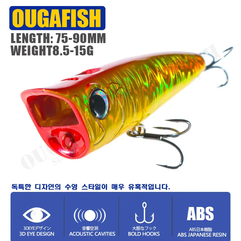 Señuelo De Pesca Popper, 1 piezas, 90mm, 15g, Accesorios flotantes De burbujas, pececillo negro, Leurre, Wobblers, cebo duro Artificial - imagen 3