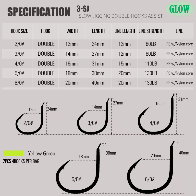 3-SJ Anzuelos assist dobles slow jigging fluorescentes para sargos mar - imagen 5