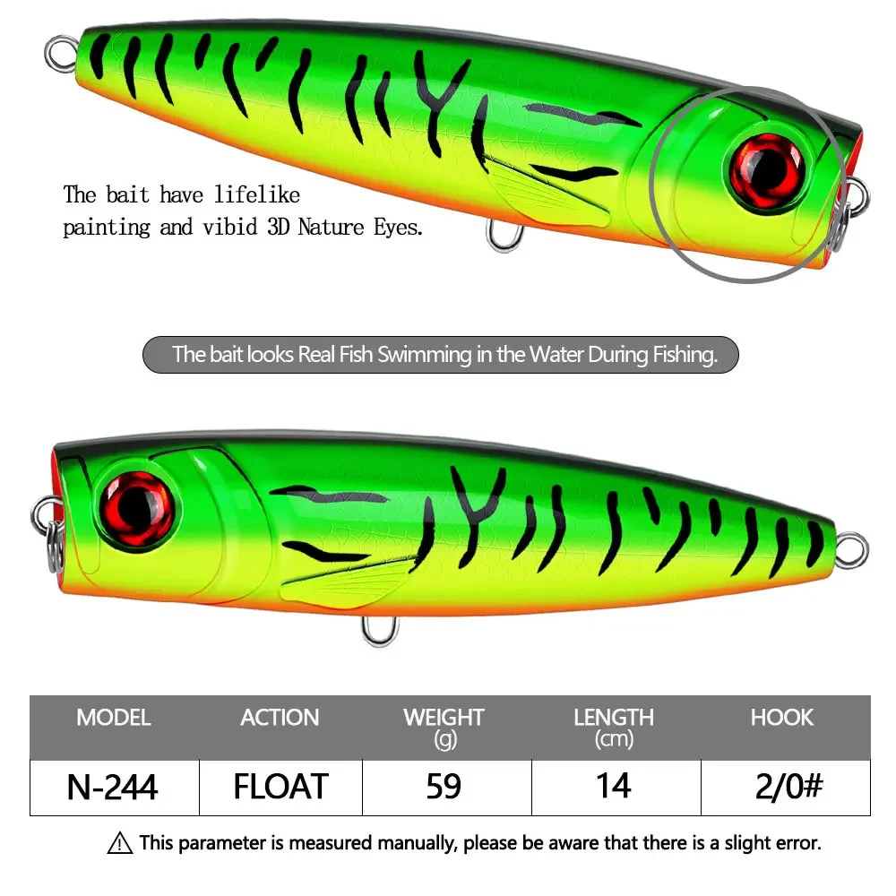 Señuelos de pesca Topwater Popper 140mm 59g superficie de agua salada Twitch Wobblers para Lucio Swimbait cebo duro Artificial de fundición larga - imagen 3