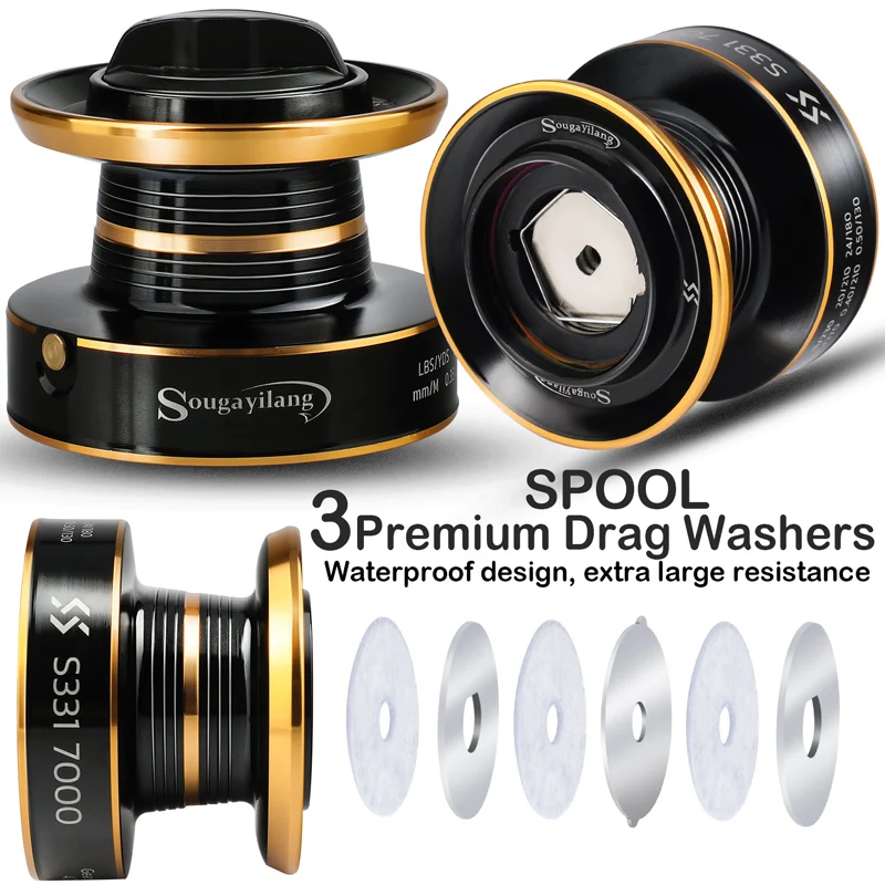 Sougayilang-Carretes de carpa 6 + 1BB, 5,5: 1/4, 7:1, suave y potente, doble freno, carrete giratorio de agua salada, arrastre máximo de 33lb, carrete de cebo para carpa - imagen 2