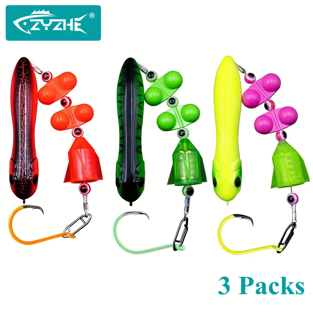 ZYZ 3 piezas de aparejos de bagre con 7/0 # 9/0 # 10/0 # Ganchos circulares coloridos, flotador de cebo falso y cuentas de timbre, Ideal para juegos de pesca de bagre