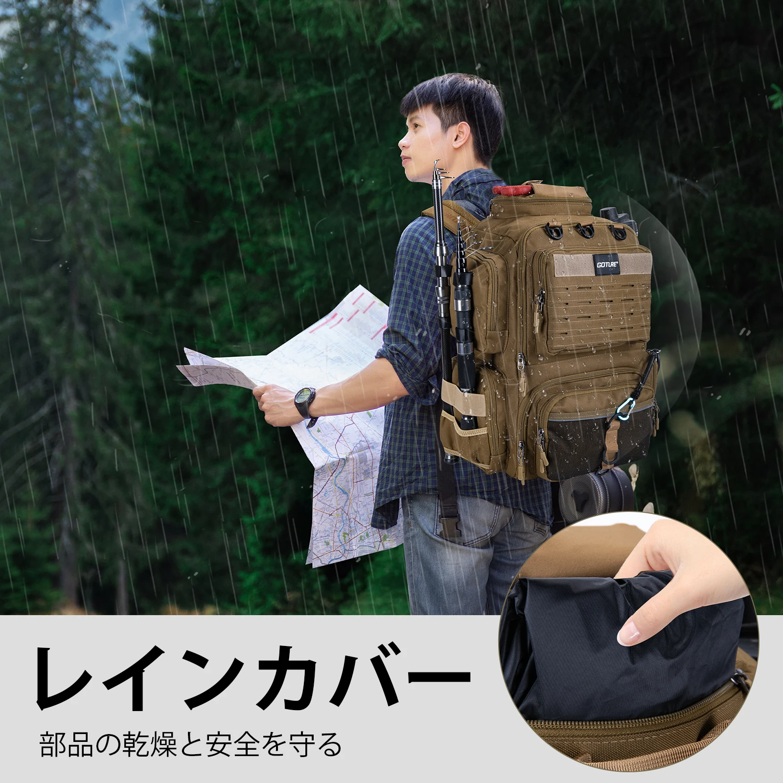 Mochila completa con equipo de pesca