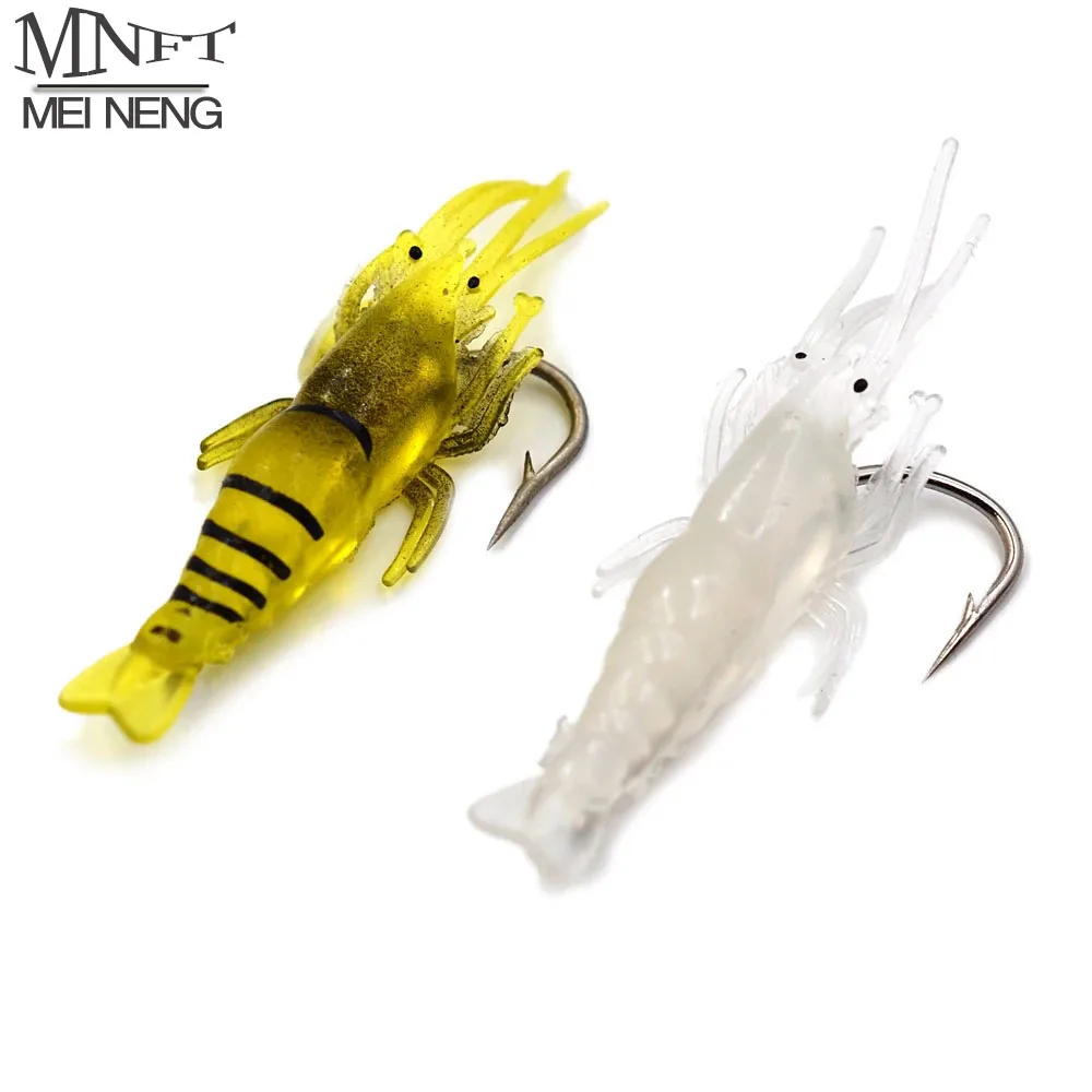 MNFT 10 Piezas de Señuelos de Pesca de Camarón Luminosos de Silicona, Cebo Artificial de Camarón Suave con Anzuelos, Señuelo de Pesca para Carpas