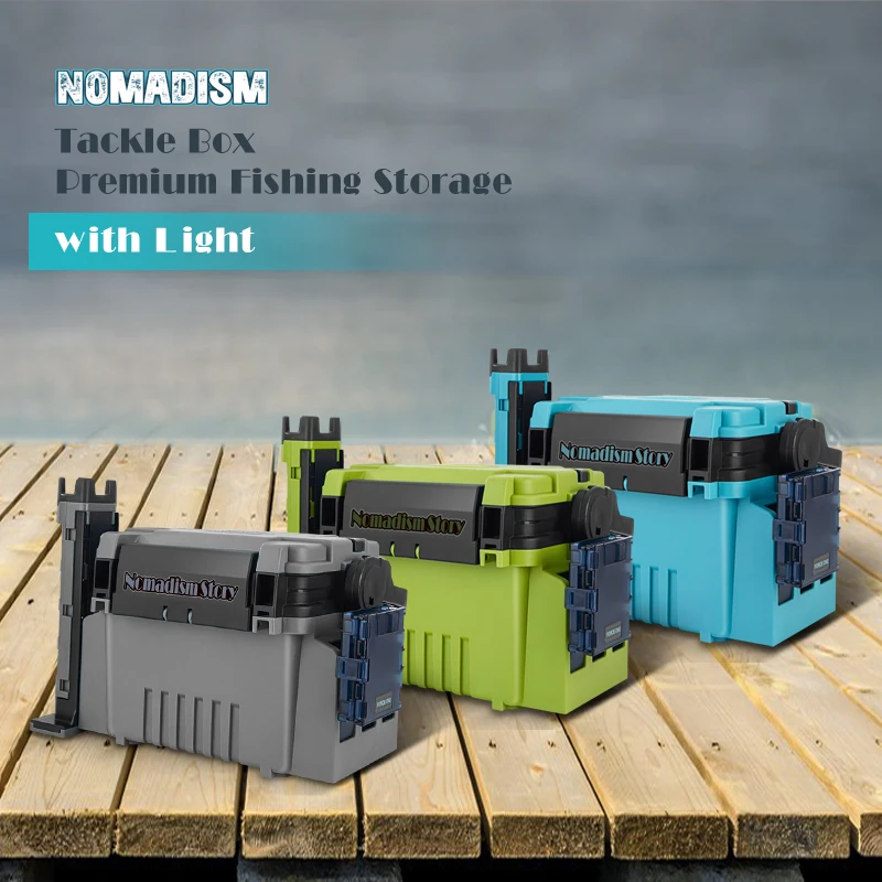 ILURE-caja de aparejos de pesca con luz LED, aparejos de pesca de camarón de madera, almacenamiento de accesorios de pesca grandes multifunción - imagen 5