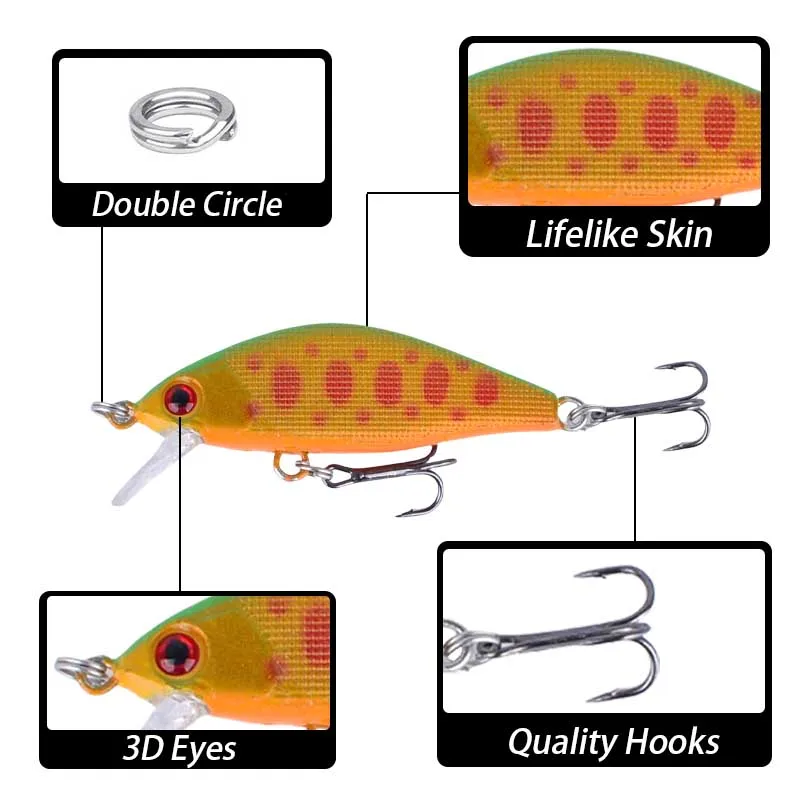 Señuelo de Pesca duro, pececillo que se hunde, cebo Artificial para perca, Lucio, salmón, trucha, 9 Uds. - imagen 2