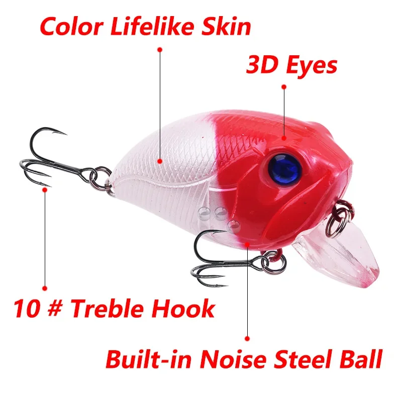 1 unidad, señuelo de pesca con anzuelo, 4,5 cm, 8 g, wobblers flotantes, cebo duro artificial de plástico con anzuelo 10# para bass y lucio, crankbaits - imagen 4