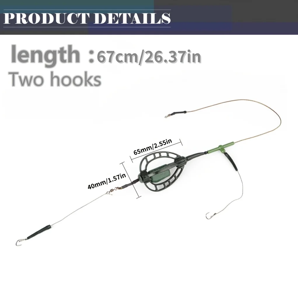 1 unidad de aparejo alimentador de línea larga de estilo europeo, jaula de cebo, resorte completo, peso plano, anzuelos de cuerda para carpa, equipo de pesca auténtico - imagen 2