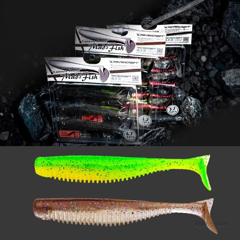 Ravencraft Kuanggu-señuelo suave de silicona con forma de gusano, señuelo de pesca con cola de paleta de hundimiento lento, trajes de cebo falso Artificial de 3,7/4,2/4,7 pulgadas - imagen 4