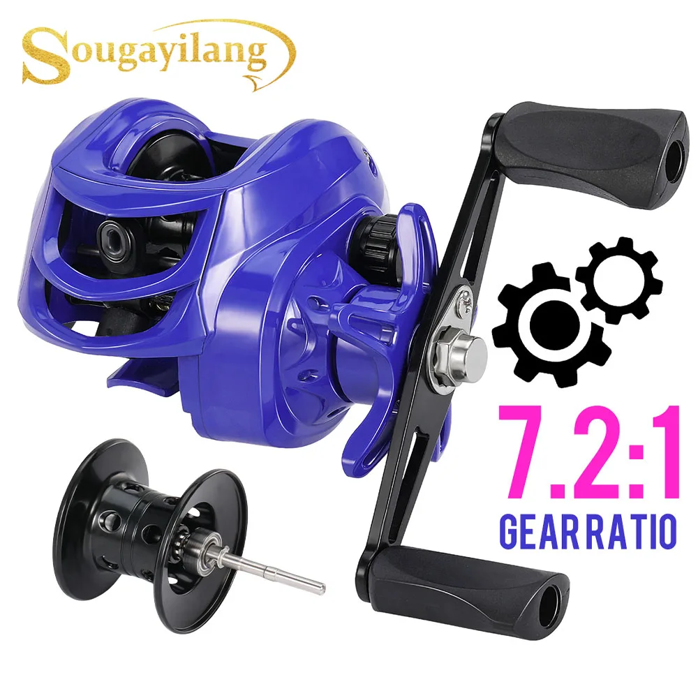 Carrete de Pesca de fundición de cebo Sougayilang, relación de engranaje 7,2: 1, arrastre máximo de 10kg con señuelo, carrete de aluminio para Pesca de lubina, Pesca de agua dulce