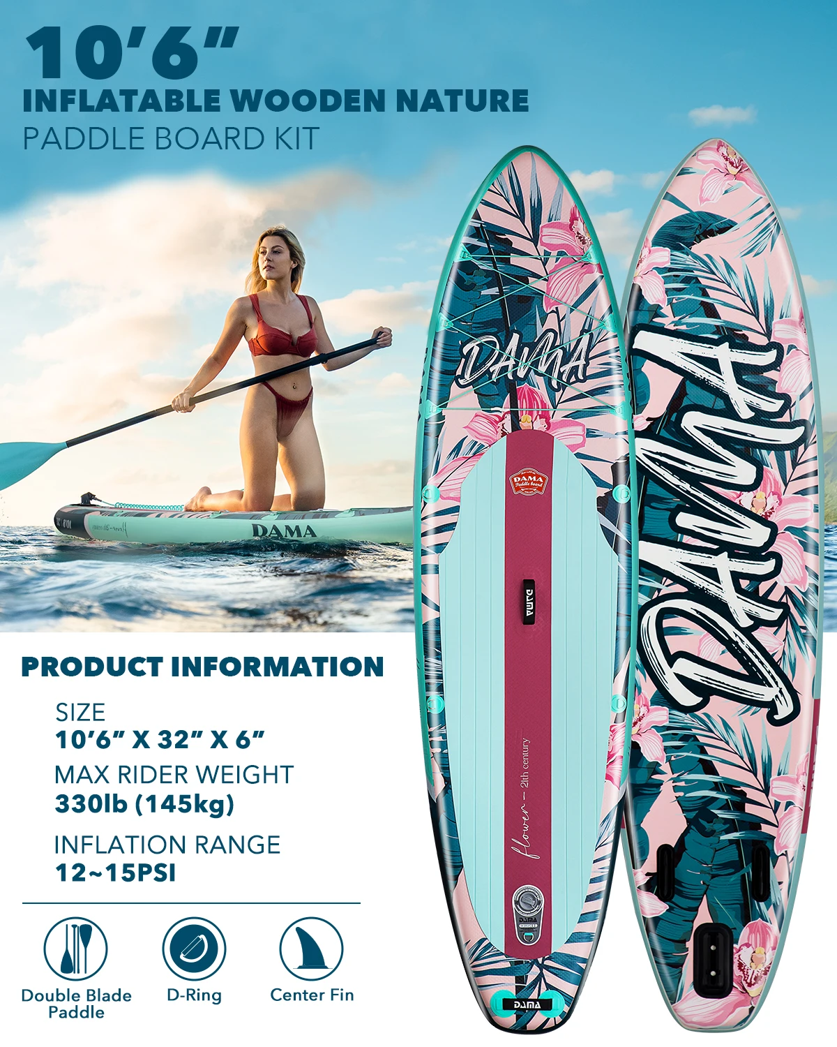 MyBoat-Tabla de SUP de flores para DAMA, remo, Kayak de pesca, remo de pie, surf de playa, tabla de surf inflable, bolsa de deporte acuático a bordo - imagen 2