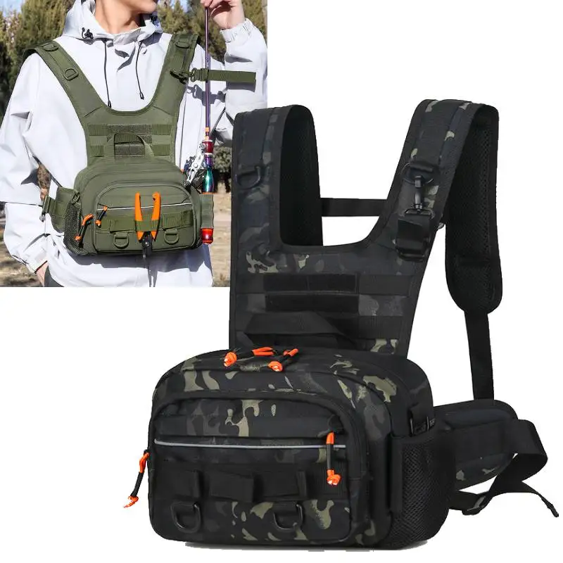 Mochila táctica de pesca con soportes para cañas y señuelos