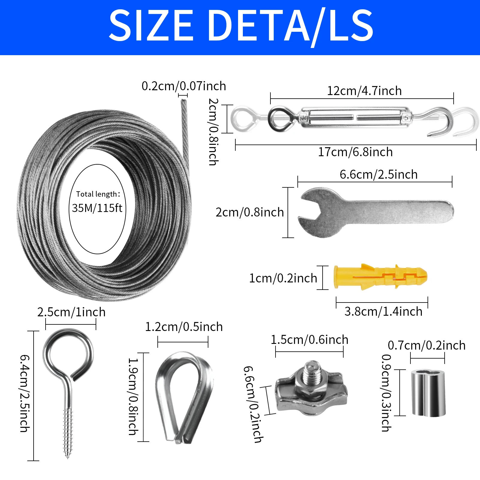 Kit de cuerda de alambre de acero inoxidable, Cable de cuerda de alambre para refugio, tensores M4, Kit de tensor de alambre recubierto de PVC, cuerdas para tienda de campaña y jardín - imagen 5