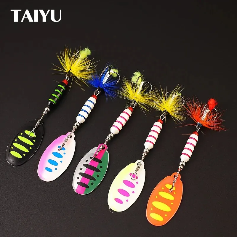 5pcs Vissen Lokken Pailletten Set Spinner Lepel Aas Met Treble Veer Haak Wobblers Lokt Voor Zee Visgerei Accessoires - imagen 2