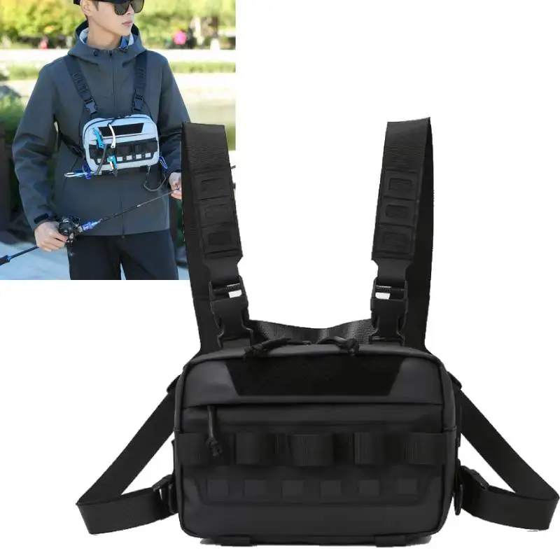 Bolsa de pecho de pesca para hombre, Mochila deportiva táctica Molle, senderismo al aire libre, escalada, pesca, señuelo, bolsa de aparejo, riñonera grande para caza