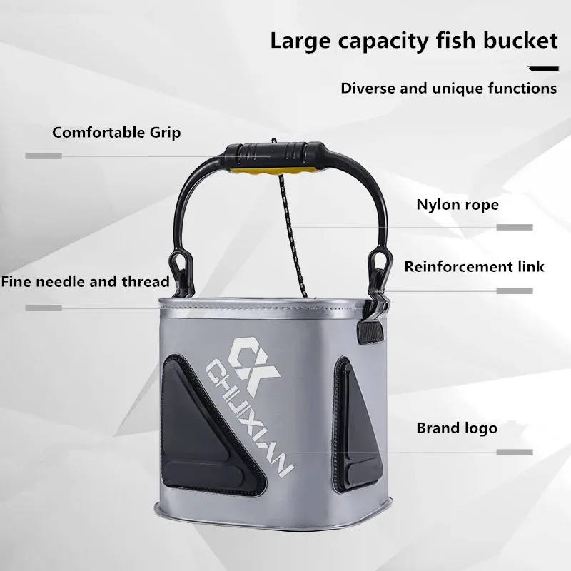 Cubo de pesca al aire libre plegable EVA grueso cubo para peces vivos cubo para cebo con cuerda/mango accesorios de pesca herramienta al aire libre - imagen 3