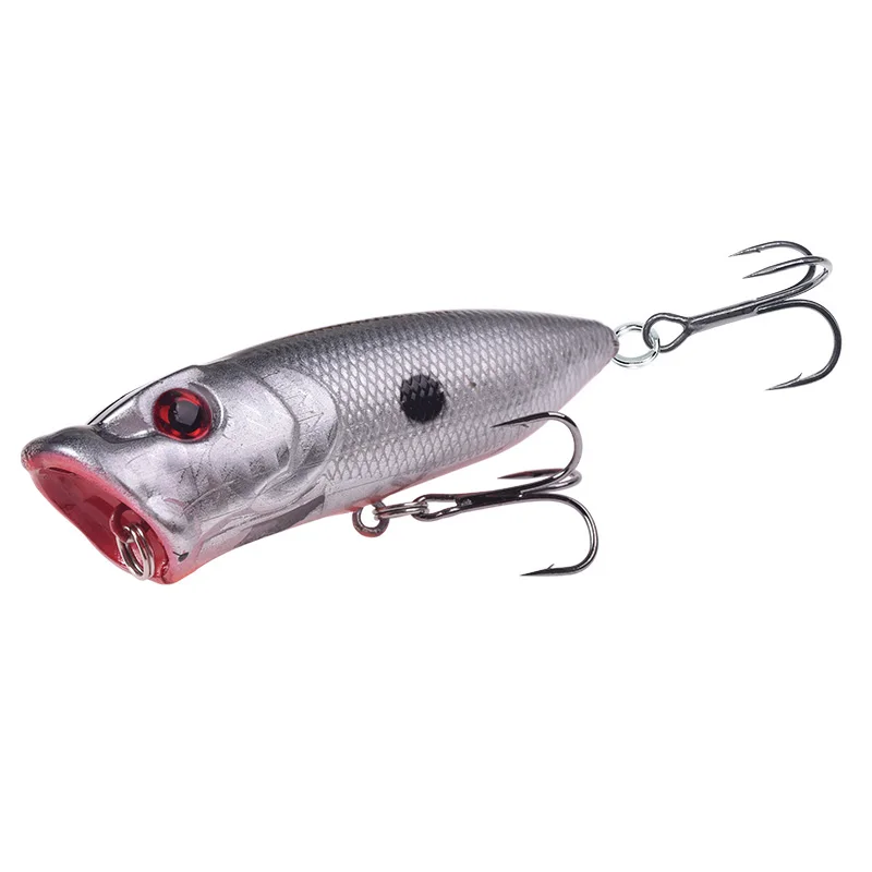 Juego de Señuelos de Pesca Popper, 5 uds., mezcla de colores, cebo duro Artificial, Topwater, lubina, trucha, aparejos de pesca Wobbler con 2 anzuelos triples - imagen 5