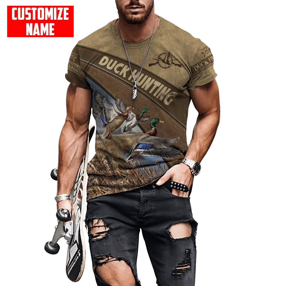 Camiseta personalizada con nombre de caza de pato en 3D completamente estampada para hombre, camiseta fresca de verano Unisex de manga corta, camisetas informales TX255 - imagen 2