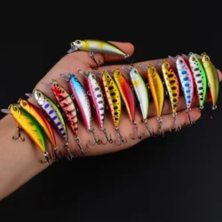 Señuelo de pesca Minnow, ojos 3D, cebo duro de plástico, señuelos artificiales Wobbler Crankbait, aparejos de pesca de lubina de mar de invierno, 1 ud.