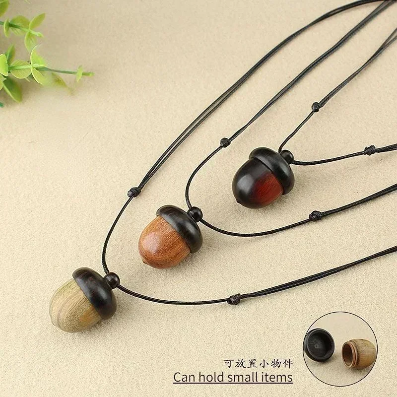 Botella de deseos de bellota de ébano, joyería, botella de deseos, colgante Vintage atornillable, caja Gawu, collar ajustable - imagen 4