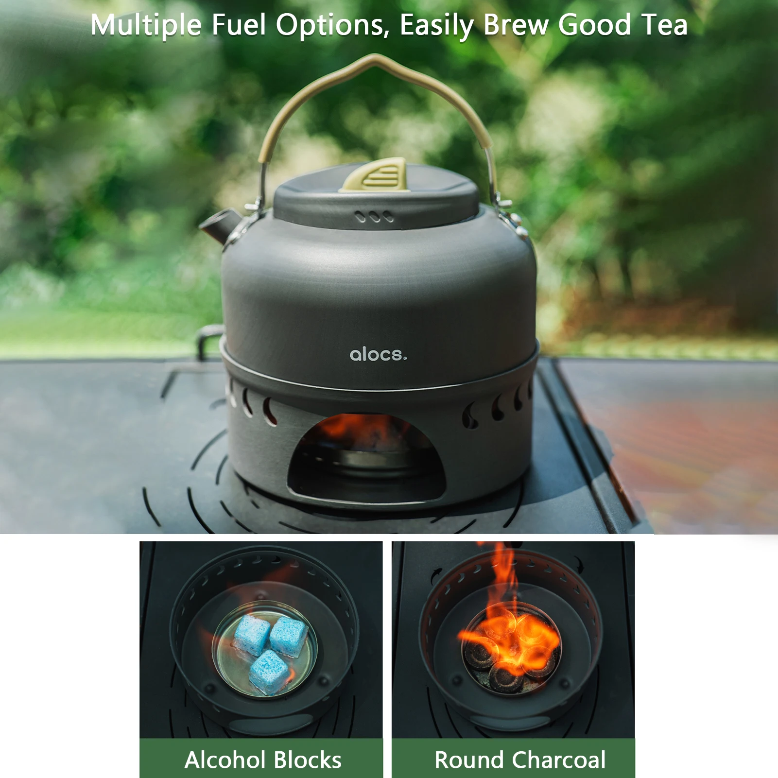 Hervidor de camping de 1,4 L con estufa de alcohol a prueba de viento, juego portátil para cocinar al aire libre - imagen 4