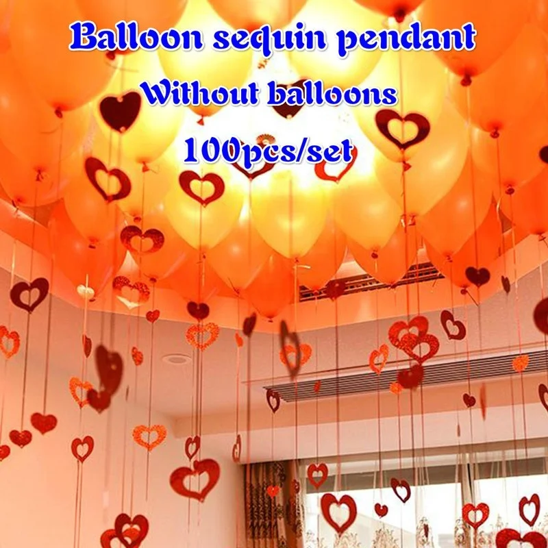 Juego de globos y colgantes de hilo, lentejuelas huecas en forma de corazón, decoración de boda, guirnalda de papel para fiesta de cumpleaños, 100 unidades - imagen 2