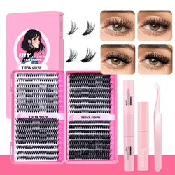Kit de extensión de pestañas 640 Uds 304050D grupos de pestañas D Curl 8-16mm Kit de pestañas individuales con unión y sello, pinzas y cepillo