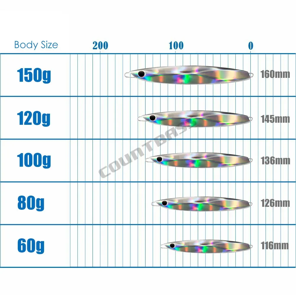 COUNTBASS-SEÑUELOS DE pesca Jigging de 60g, 80g, 100g, 120g, Jigs deslizantes de agua salada, señuelo de pargo de Metal - imagen 2