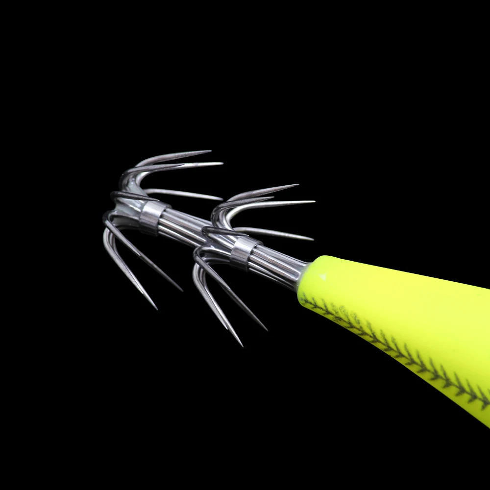 Plantilla de calamar Horizontal luminosa, anzuelo de calamar y camarón de madera, Señuelos de Pesca, pulpo, sepia, camarones, cebos de agua salada, 6 uds. - imagen 5