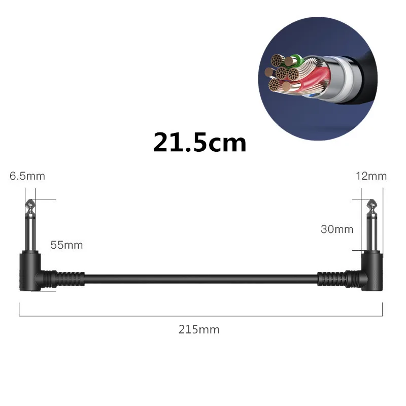 Dispositivo de efecto de guitarra de calidad de sonido sin pérdidas, línea de conexión de 6,35mm, Cables de Pedal de parche de 21,5 cm, cable de ángulo recto, Cables de cobre, 6 uds. - imagen 3