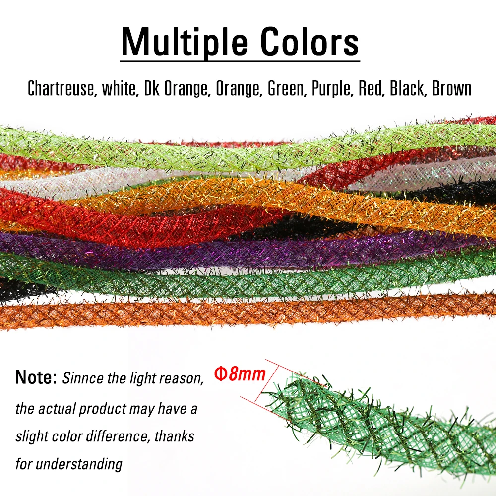 ICERIO tubo de trenza de Mylar hueco, oropel de Flash de 8mm, Material de atado de pesca con mosca para pececillos, cuerpo Zonker, moscas de agua salada, paquete de 2m - imagen 3