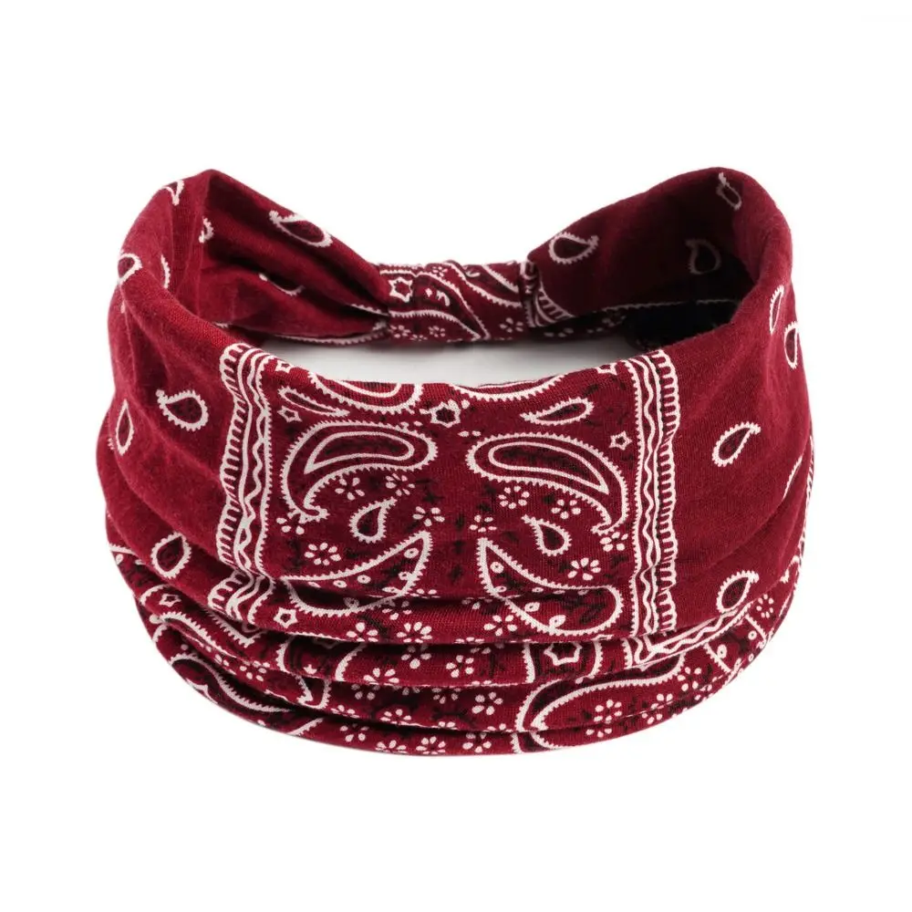 Turbantes con nudo bohemio y estampado de anacardo, diadema elástica para Yoga con borde ancho, diadema cruzada colorida Unisex para niñas y mujeres - imagen 3