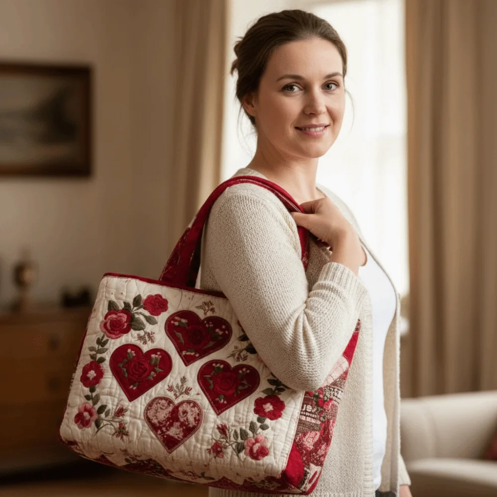 Bolso Tote acolchado con gatos y estampado floral, gran capacidad - imagen 4