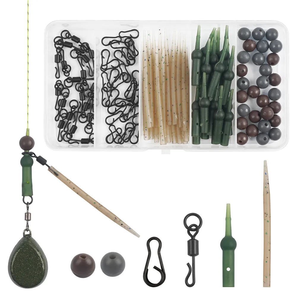 Kit terminal de carpa: clips rápidos, mangas antienredos y cuentas