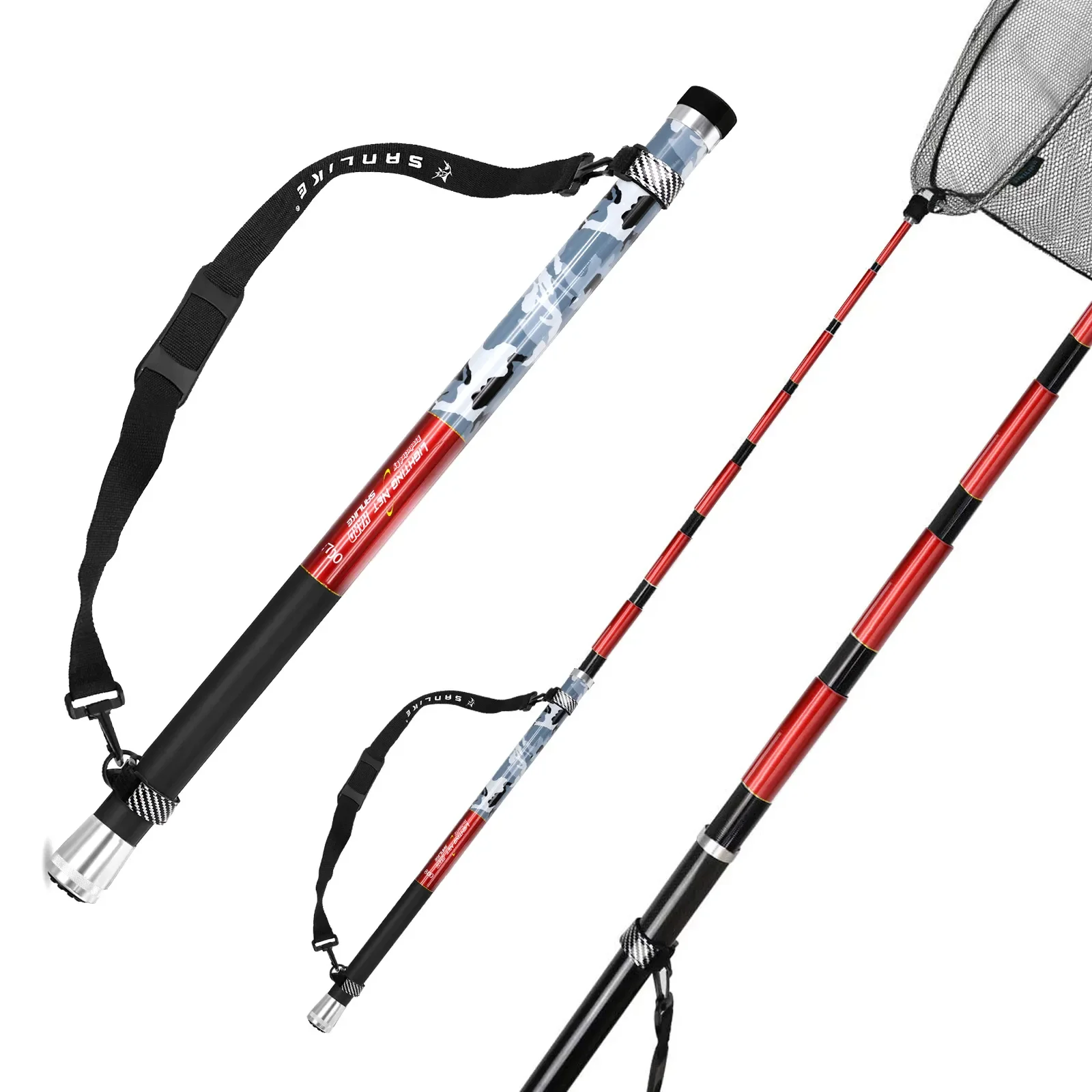 Esta caña de pescar presenta un diseño duradero con camuflaje con una correa de transporte cómoda para un fácil transporte