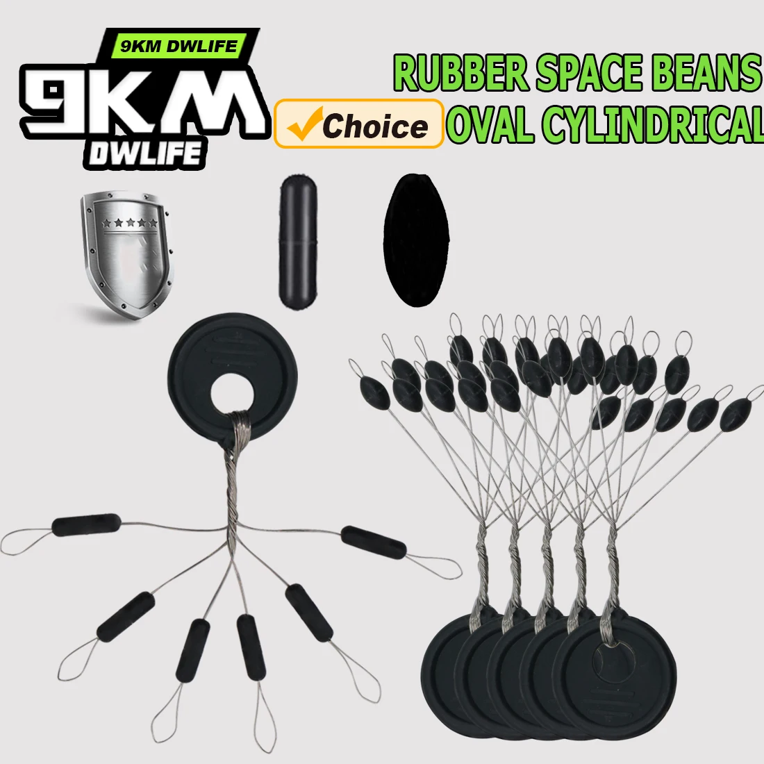 9KM 10Set de granos espaciales de goma 6 en 1 tapón de corcho de pesca flotador ovalado cilíndrico Total 60 uds para accesorios de pesca con mosca aparejos