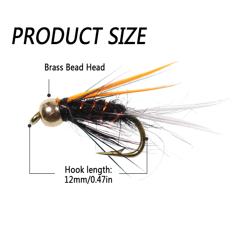 ICERIO 6PCS # Señuelo de pesca de trucha con mosca, 12 cuentas de latón, cabeza Crazy Black Psycho Prince Ninfa - imagen 2