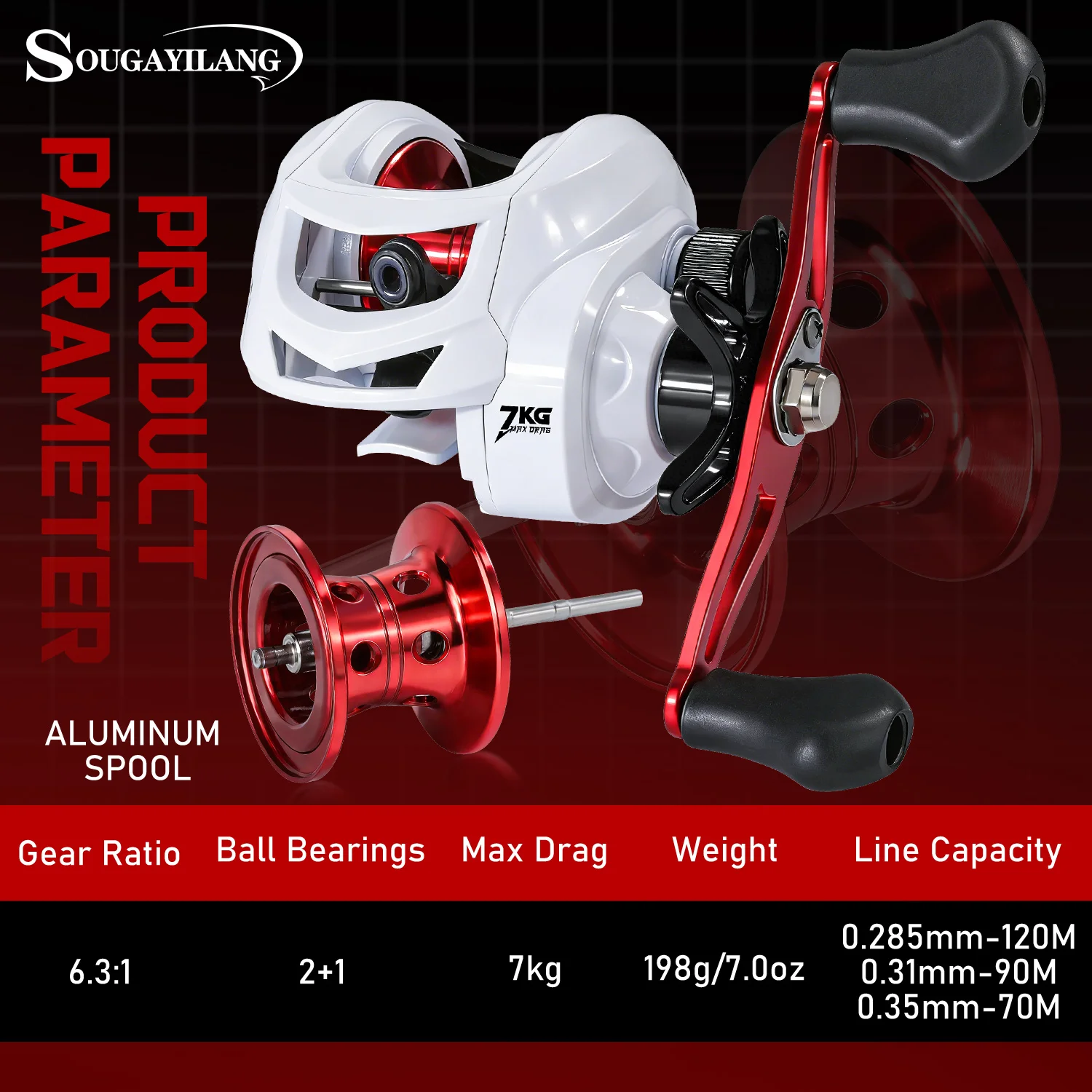 Carrete Baitcasting Sougayilang Bobina Aluminio para Lubina Agua Dulce - imagen 2