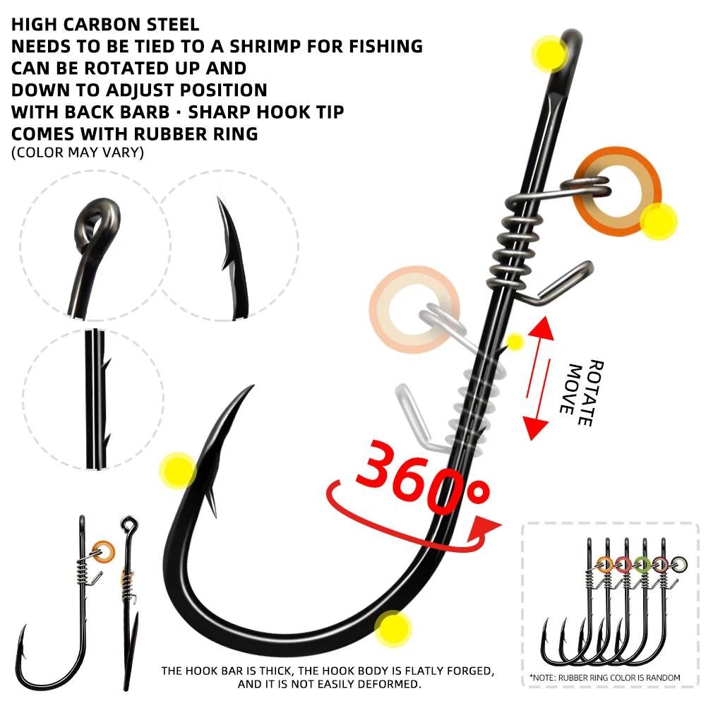 ZYZ 10 unids/caja anzuelo de camarón vivo con respaldo, anzuelo Aberdeen de acero rico en carbono fijado con forma segura, anzuelos de pesca de agua dulce y salada - imagen 4