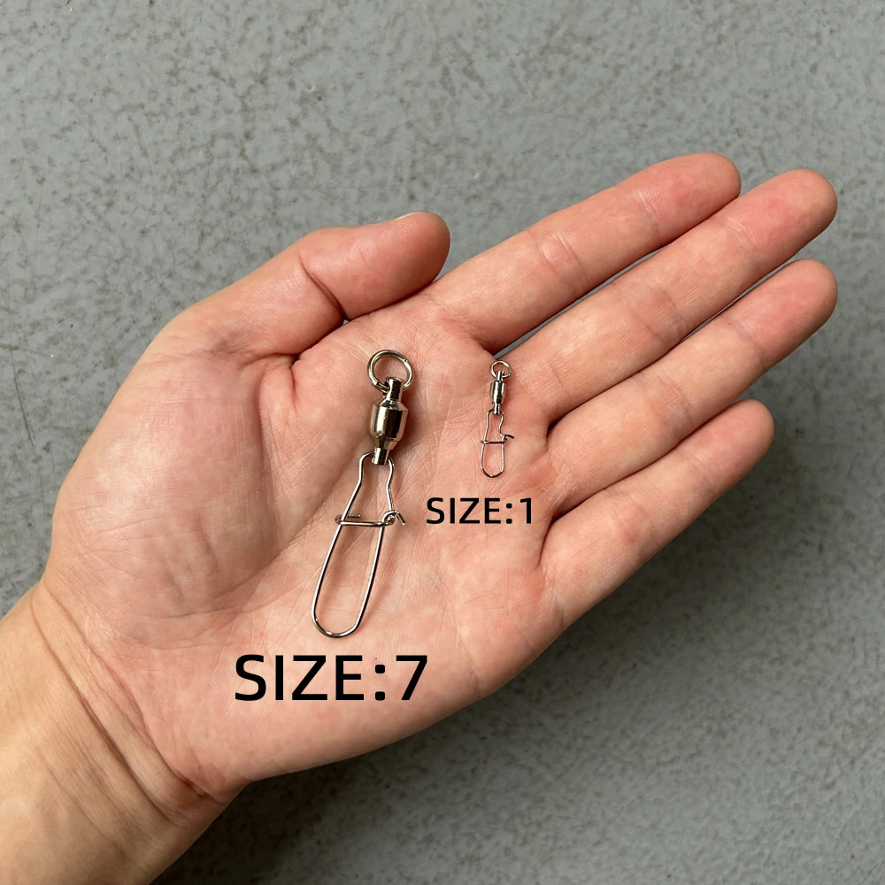 DNDYUJU 10X-100X conector de señuelo de pesca rodamiento de bolas de pesca giratorio de acero inoxidable Snap Pin rápido accesorios de señuelo de pescado - imagen 3