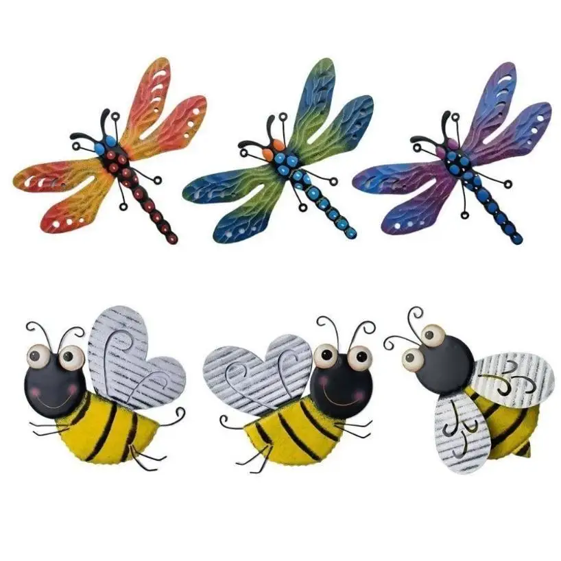 Escultura de jardín de hierro 3D libélula y abeja para exterior - imagen 2
