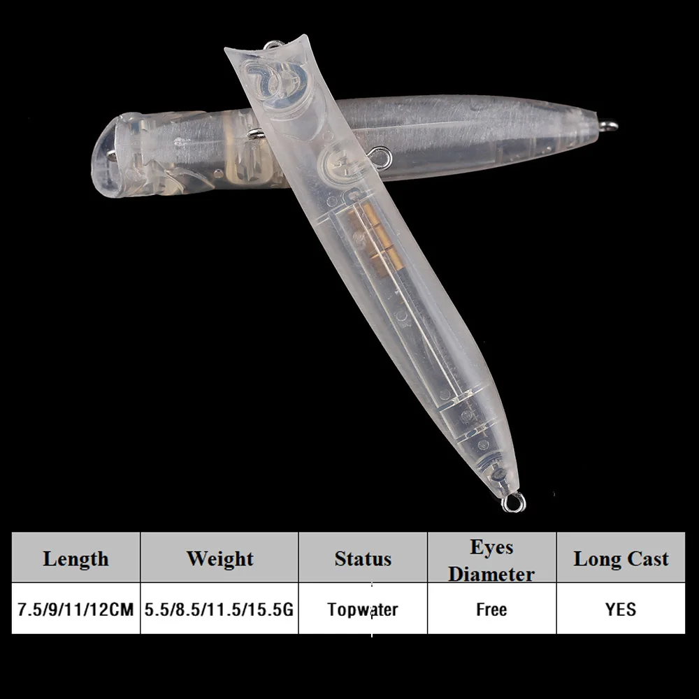 Chan'sHuang-señuelo de pesca Artificial sin pintar, modelo de pistón interno, Popper de fundición larga, BaitTopwater, 20 piezas - imagen 2