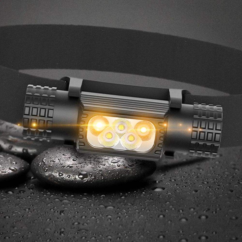 Linterna frontal LED recargable USB-C – Blanco y amarillo para pesca