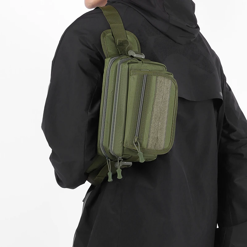Bolsa de pecho de pesca, bolsa de almacenamiento de señuelos de aparejos de pesca grande, bolso cruzado de caza deportivo táctico, riñonera de almacenamiento de pesca al aire libre - imagen 5