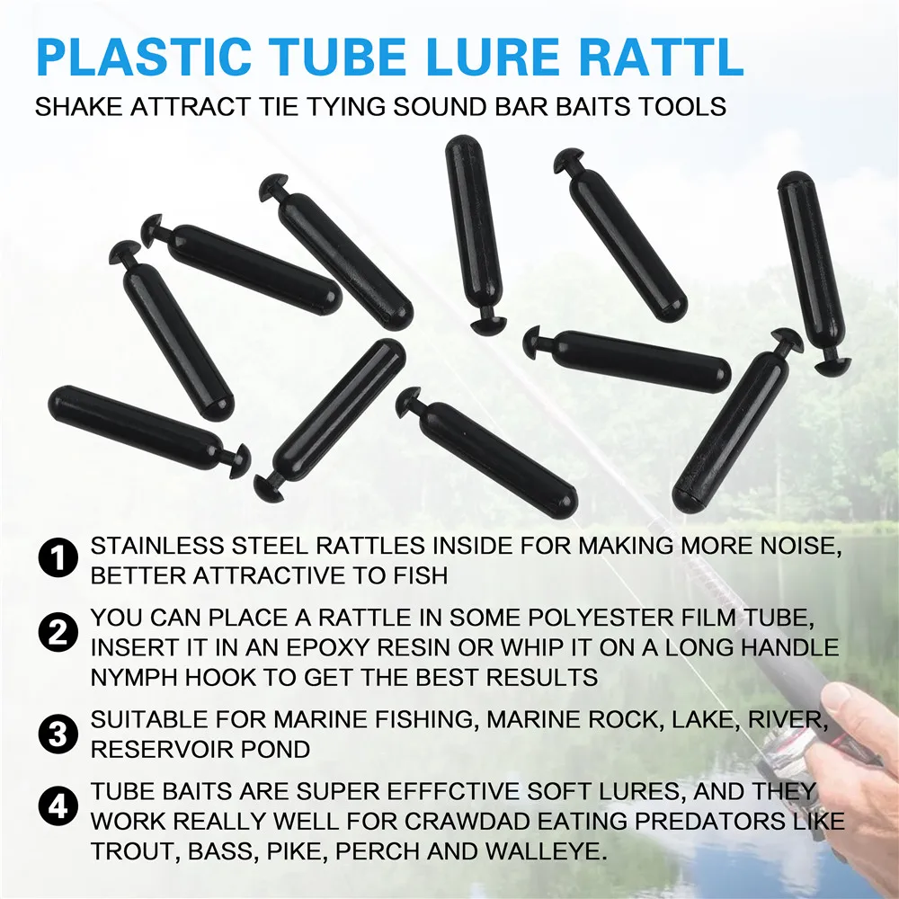Señuelo de pesca con sonajero, anzuelo de gusano, tubo de inserción, sonajero para sacudir, atraer moscas, accesorios de pesca, 100/200 piezas - imagen 5